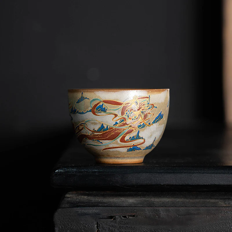 Tazza da tè in ceramica Gaiwan Sancai con Buddha Stones Dunhuang Flying Apsaras Tazza da tè Kung Fu con coperchio - Image 21