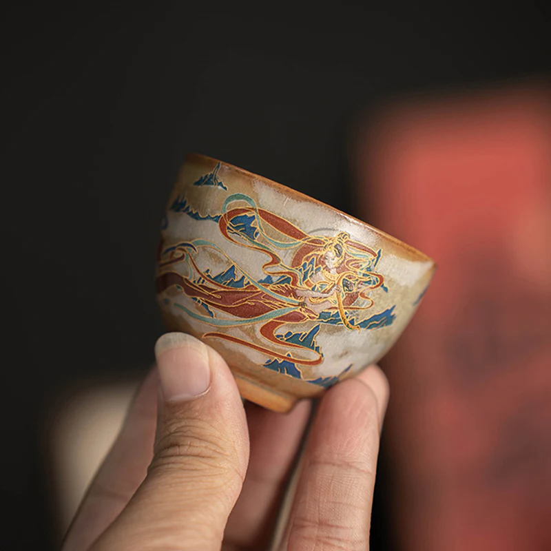 Tazza da tè in ceramica Gaiwan Sancai con Buddha Stones Dunhuang Flying Apsaras Tazza da tè Kung Fu con coperchio - Image 24