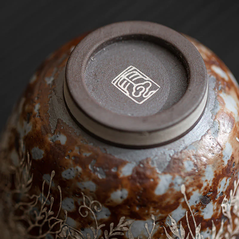 Tazza da tè Kung Fu Buddha Stones e fiori marroni in piena fioritura, 100 ml, con scatola regalo - Image 5
