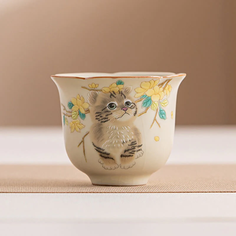 Tazza da tè Kung Fu Buddha Stones, gatto carino, fiori gialli e coniglio - Image 13