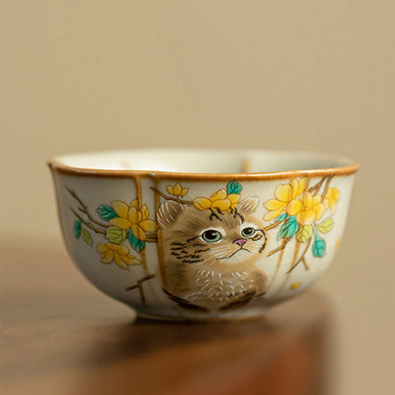 Tazza da tè Kung Fu Buddha Stones, gatto carino, fiori gialli e coniglio - Image 16