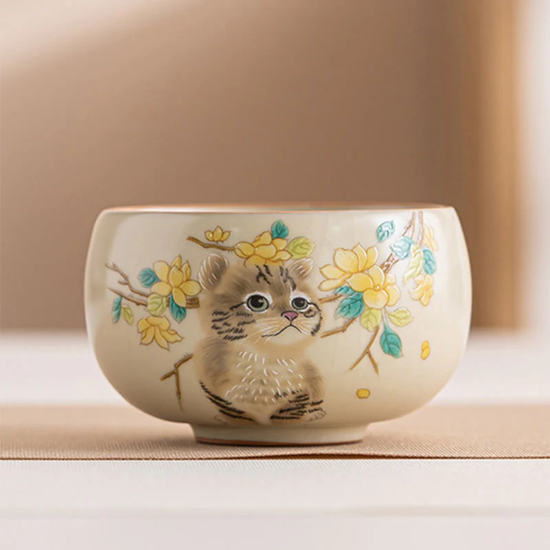 Tazza da tè Kung Fu Buddha Stones, gatto carino, fiori gialli e coniglio - Image 18