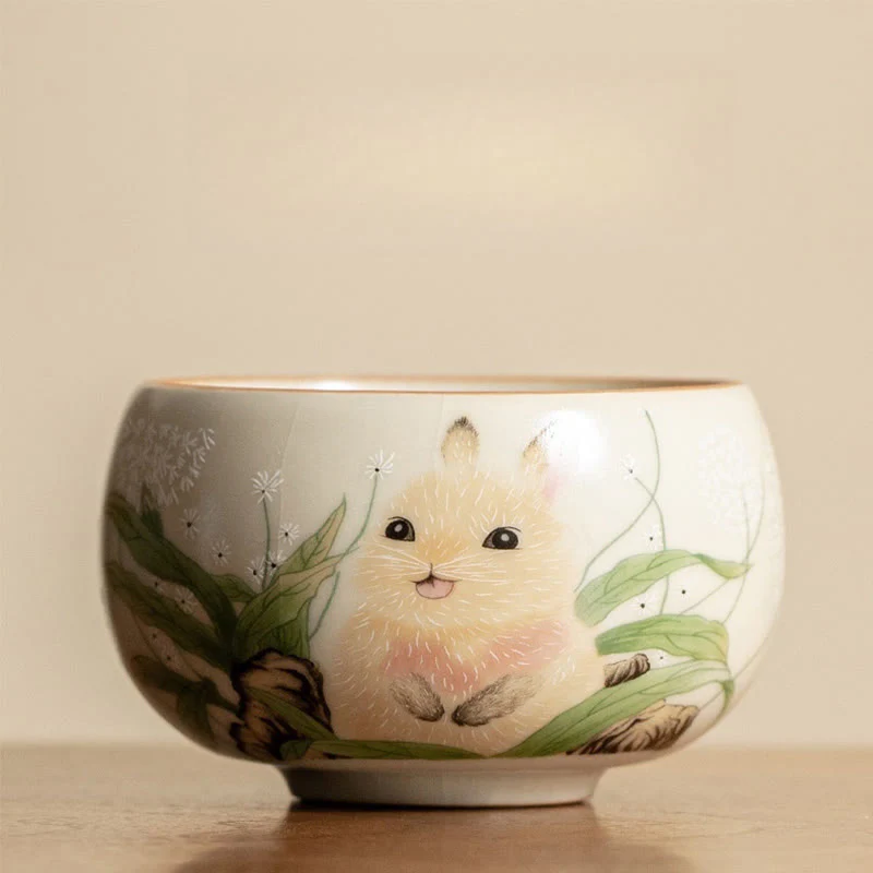 Tazza da tè Kung Fu Buddha Stones, gatto carino, fiori gialli e coniglio - Image 19