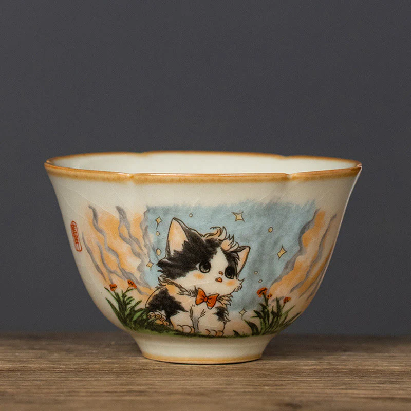 Tazza da tè Kung Fu con fiocco e gatto, motivo: Buddha Stones - Image 3