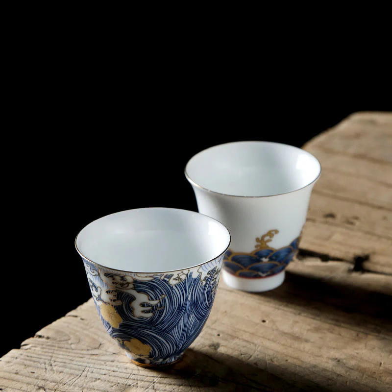Tazze da tè in ceramica con onde del mare e dell'oceano vintage Buddha Stones - Image 10