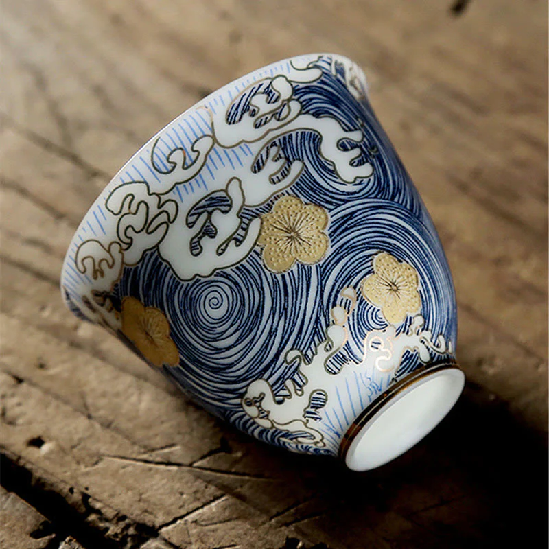 Tazze da tè in ceramica con onde del mare e dell'oceano vintage Buddha Stones - Image 6
