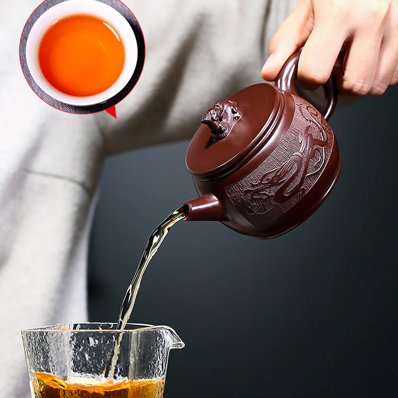 Teiera Kung Fu in argilla viola con drago marrone fatto a mano Yixing Buddha Stones 240ml - Image 8