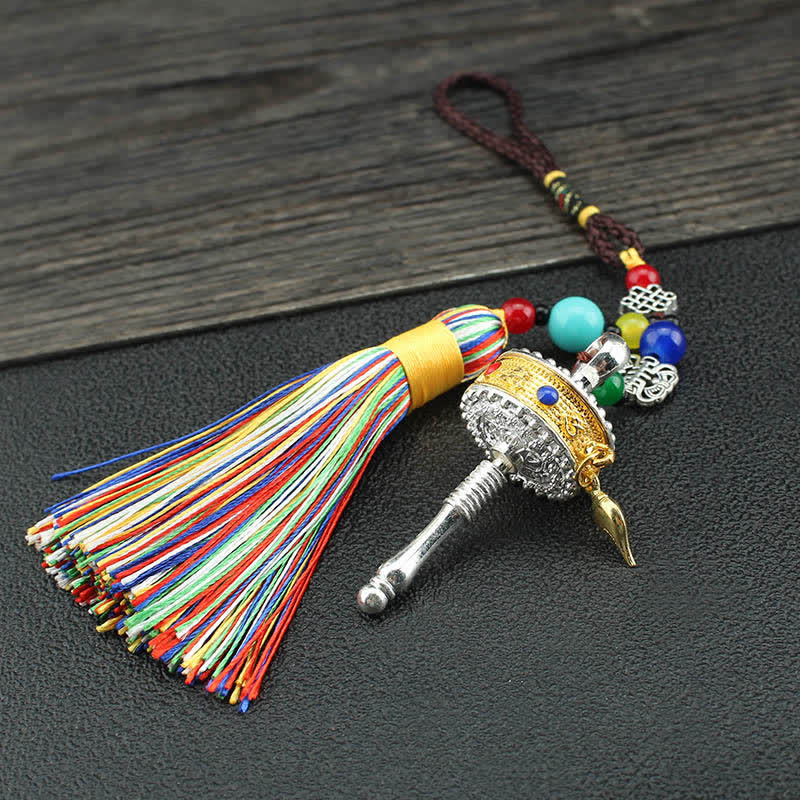 Tibet Om Mani Padme Hum Ruota di preghiera Borsa con nappa Decorazione da appendere all'auto - Image 10