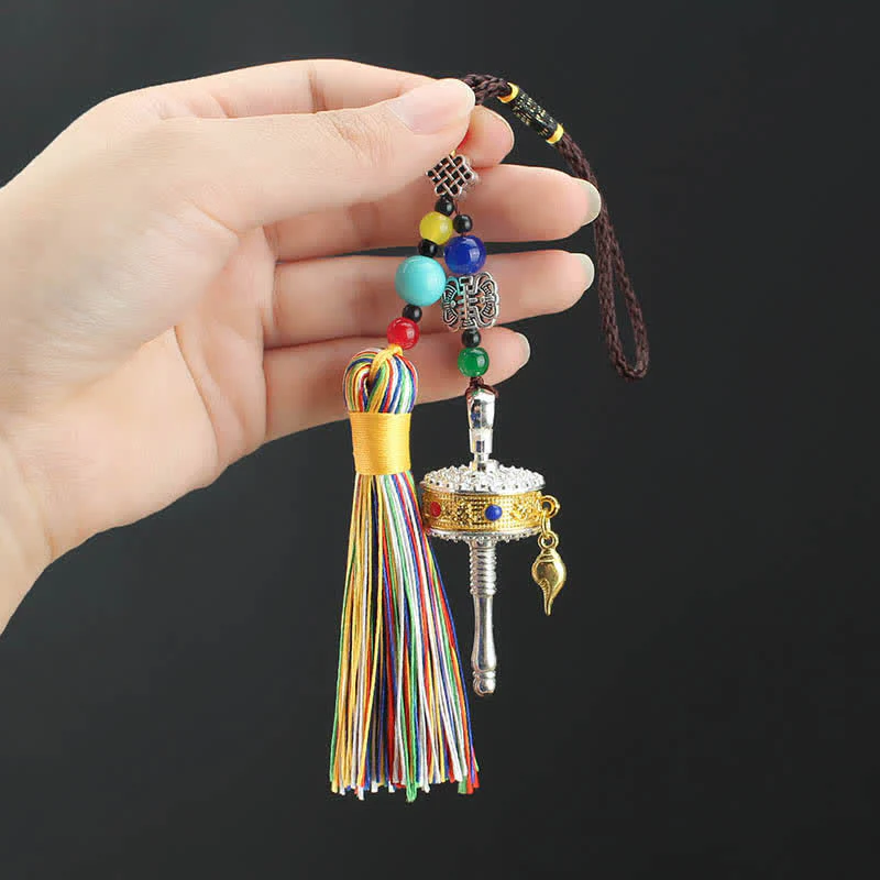 Tibet Om Mani Padme Hum Ruota di preghiera Borsa con nappa Decorazione da appendere all'auto - Image 11