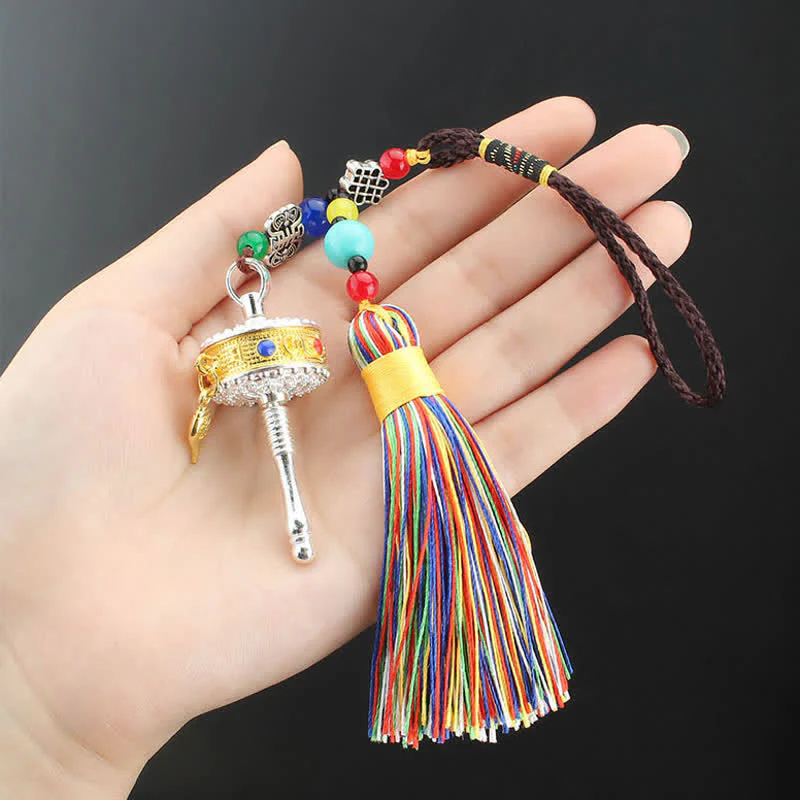 Tibet Om Mani Padme Hum Ruota di preghiera Borsa con nappa Decorazione da appendere all'auto - Image 12