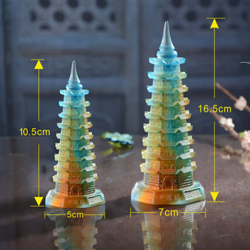 Torre di Wenchang Feng Shui fatta a mano in cristallo Liuli Pagoda Pezzo d'arte Fortuna Decorazione per ufficio in casa - Image 13
