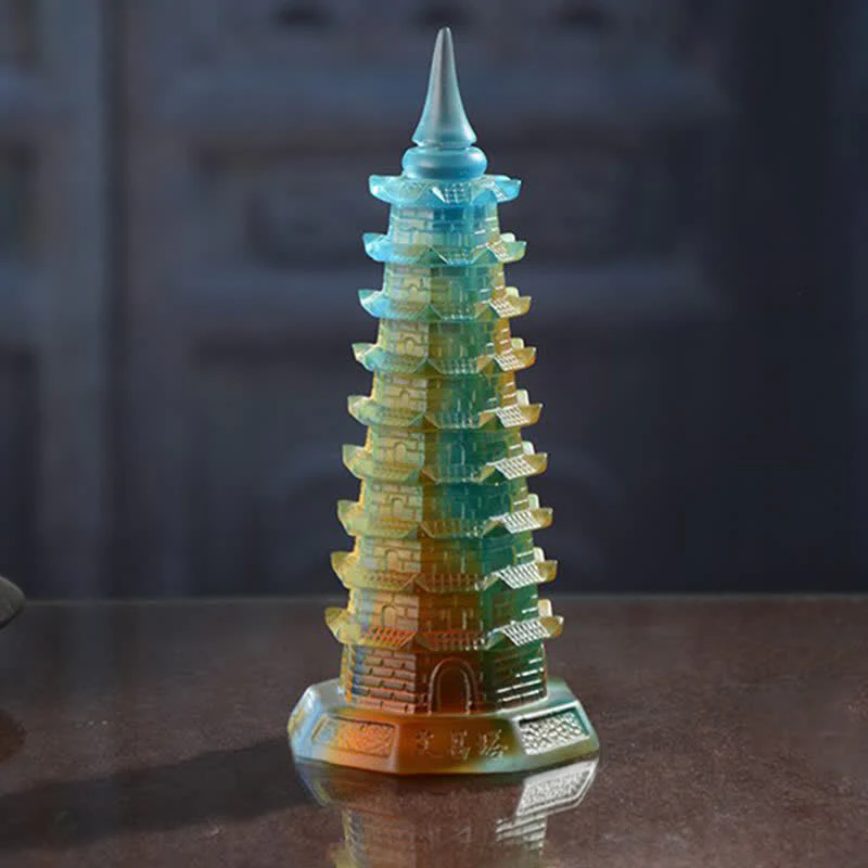 Torre di Wenchang Feng Shui fatta a mano in cristallo Liuli Pagoda Pezzo d'arte Fortuna Decorazione per ufficio in casa - Image 7