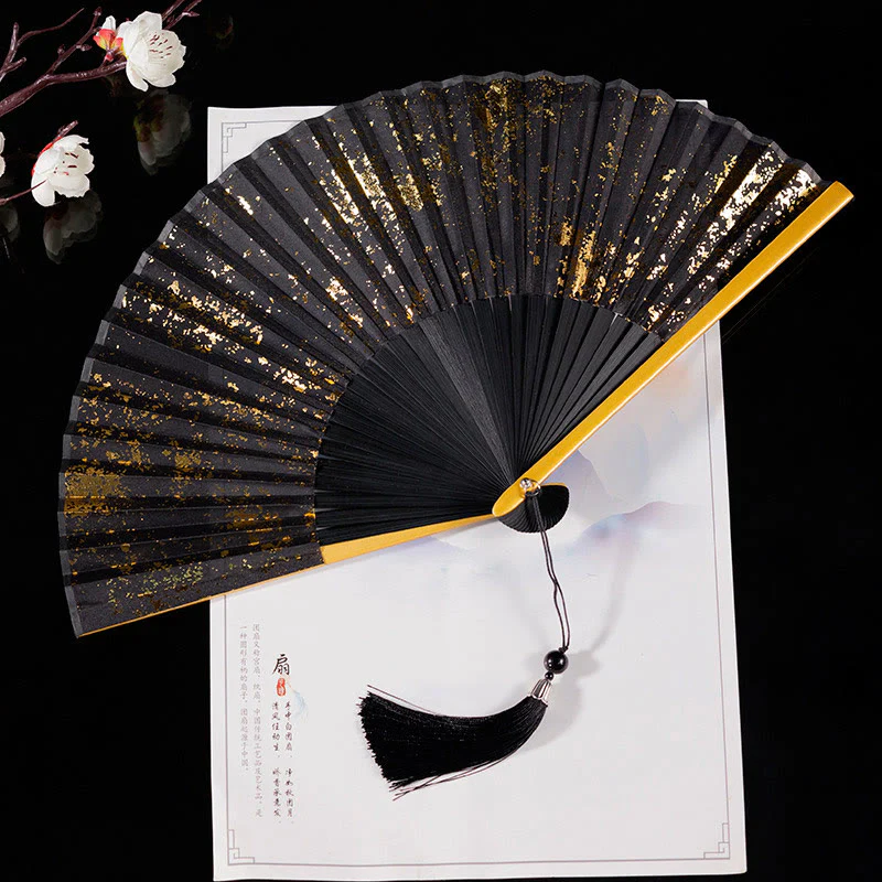 Buddha Stones Cranes Auspicious Clouds Solid Color Gradient Handheld Bamboo Folding Fan - Image 15