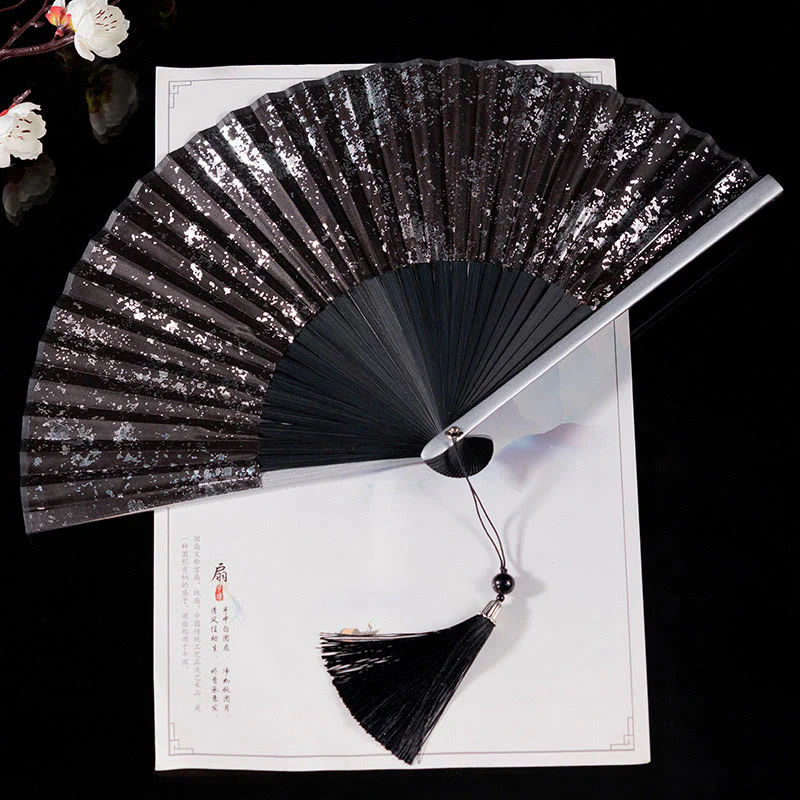 Buddha Stones Cranes Auspicious Clouds Solid Color Gradient Handheld Bamboo Folding Fan - Image 16