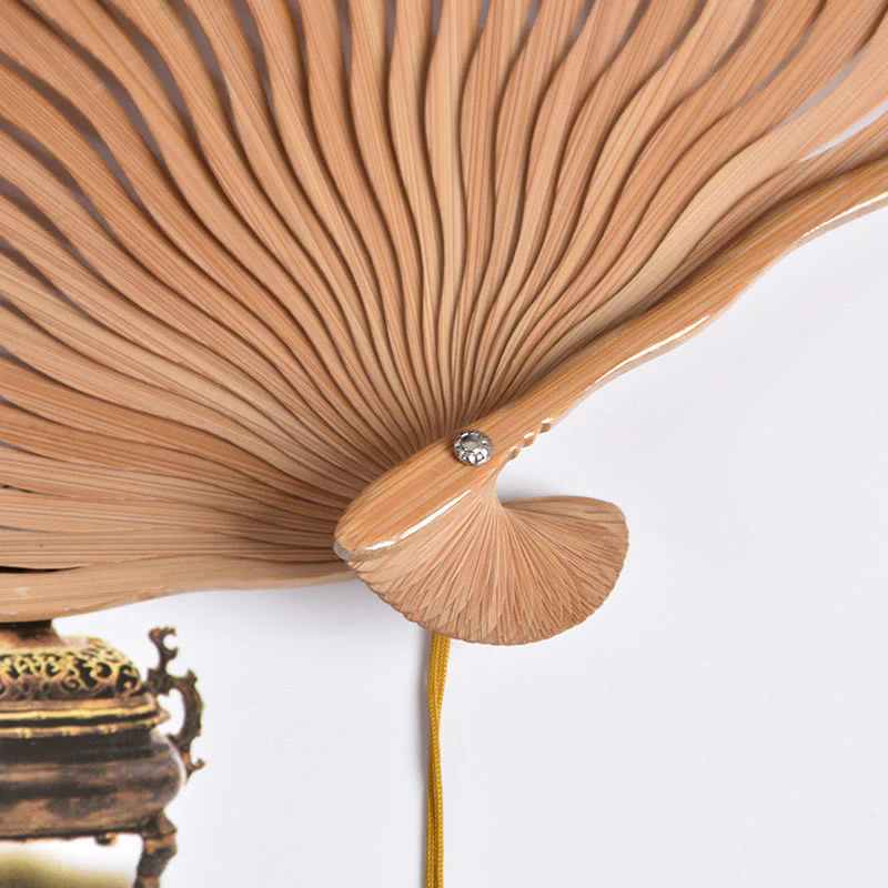 Buddha Stones Cranes Auspicious Clouds Solid Color Gradient Handheld Bamboo Folding Fan - Image 3