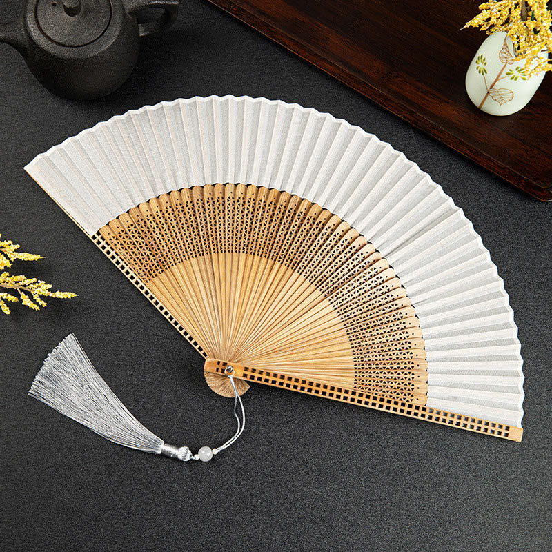 Buddha Stones Cranes Auspicious Clouds Solid Color Gradient Handheld Bamboo Folding Fan - Image 31