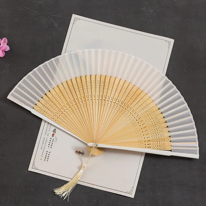 Buddha Stones Cranes Auspicious Clouds Solid Color Gradient Handheld Bamboo Folding Fan - Image 32