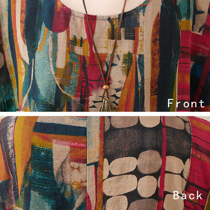 Vestito midi con grafica colorata Buddha Stones , tunica in cotone a mezza manica con tasche - Image 10