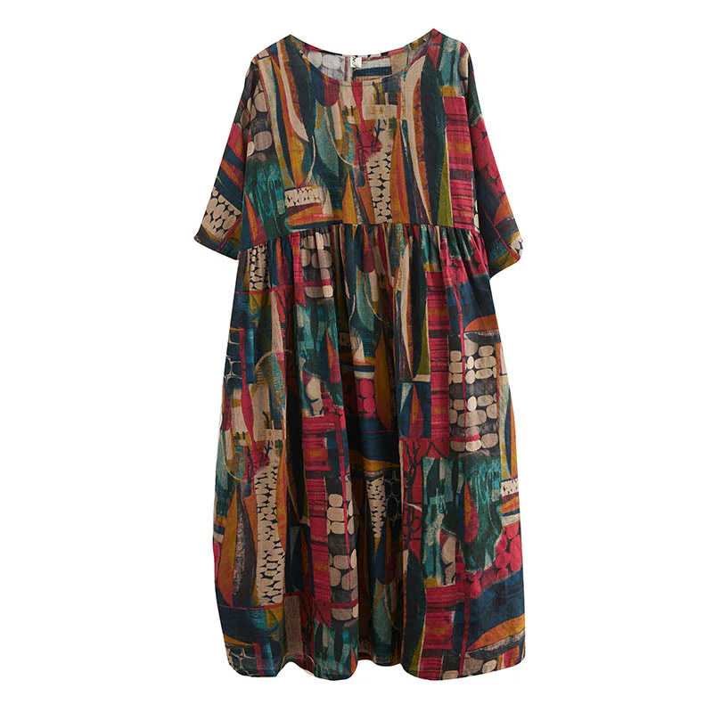 Vestito midi con grafica colorata Buddha Stones , tunica in cotone a mezza manica con tasche - Image 14