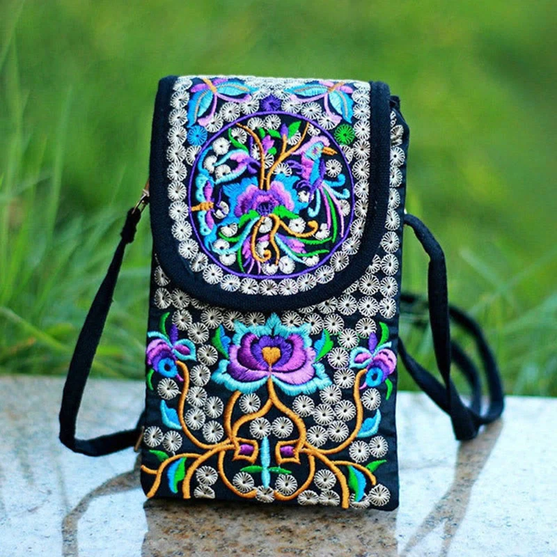 Zaino in tela con ricamo a forma di fiore di Inula con pietre Buddha Stones e rosa, borsa a tracolla - Image 10